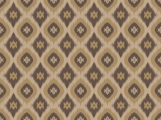 Ethnic Abstract Ikat Fabric Pattern, Geometric Style, African, Indian Embroidered Ikat Fabric, Brown Background, Cream Pattern For Texture, Clothing, Wrapping, Curtain, Decoration, Carpet.