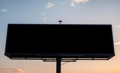 A sleek black horizontal billboard its face bathed in the soft light of a setting sun awaits the captivating message that will ignite the imaginations of passersby  professional presentation blank emp