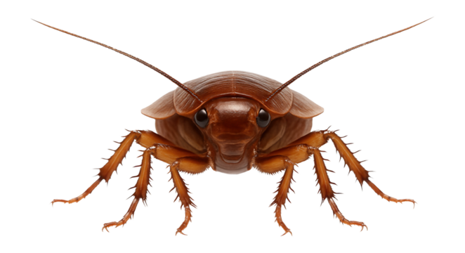 Brown cockroach nymph with small wing pads and flattened body
