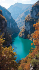 Lake Matka in Autumn North Macedonia — Steep Cliffs and Blazing Foliage Flank the Emerald Canyon Lake