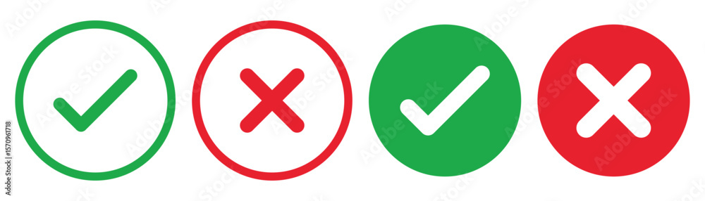 Poster check mark icon button set. check box icon with right and wrong buttons and yes or no checkmark icon