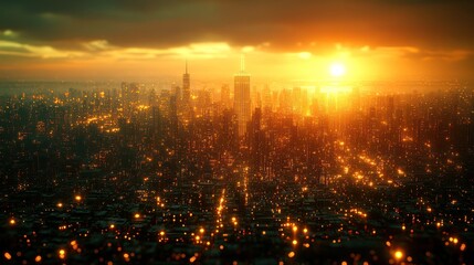 Fototapeta premium Cityscape at fiery sunset