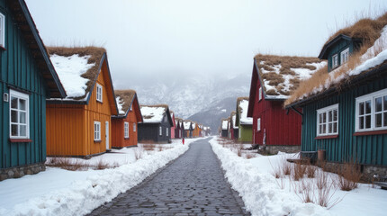 Røros Norway Colorful Wooden Houses with Turf Roofs and Preserved 17th-Century Charm