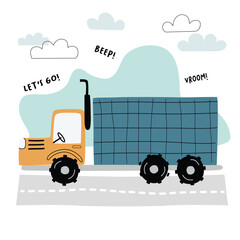 Vector image of a truck. Children's illustration for prints, decorations, stickers, games, preschool activities.