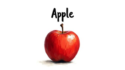Hand-drawn apple with black outline and imperfect brush strokes, featuring hand-painted "Apple" text