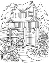 Fototapeta premium House garden coloring pages