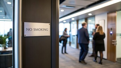 Office No Smoking Policy Sign with People Entering - Modern Workplace Environment