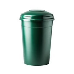 Obraz premium Durable green trash can with top lid, perfect for sustainable waste handling and recycling in contemporary urban spaces. on transparent background
