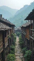 Vietnam Sa Pa Lao Cai Province Hmong-Style Wooden Stilt Houses in Mountain Village