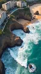 Biarritz France Top-Down View of Luxury Resorts Along Crashing Atlantic Coastline