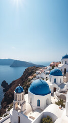 Santorini Greece Top-Down View of Iconic Whitewashed Buildings with Blue Domed Roofs