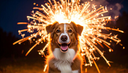 centered in the frame, a canine subject looks directly forward with an open mouth, seemingly content. the animal is brown and white with floppy ears and appears soft