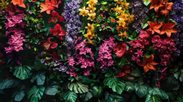 Bouquets of flowers attached to a wall, possibly as decoration or memorial