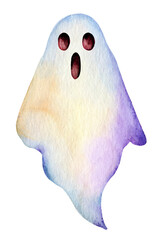 Colorful watercolor ghost illustration suitable for Halloween decorations or children's book artwork
