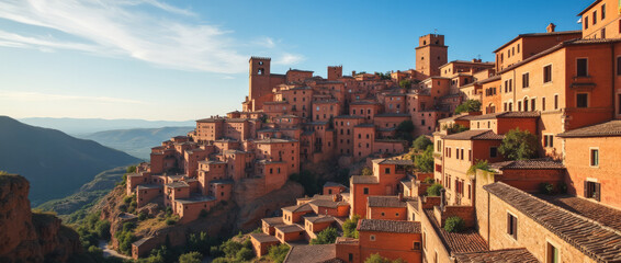 Spain Albarracín Aragón Rust-Red Sandstone Houses with Wooden Balconies