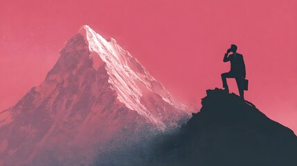 Businessman on phone with mountain in background, suggesting balance and freedom.