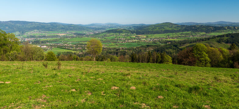 View from Mala Kycera hill in Moravskoslezske Beskydy mountains in Czech republic