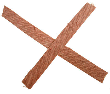 Two strips of brown adhesive bandage tape crossed in an X shape on transparent background, gaffer tape, fabric