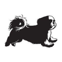 Adorable Shih Tzu canine digital black silhouette, showcasing its distinctive and cute form - Shih Tzu silhouette - Shih Tzu Vector - Silhouette of Shih Tzu - dog vector

