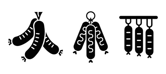 Sausage Icon Set Sausage Icon in Black Silhouette Style.