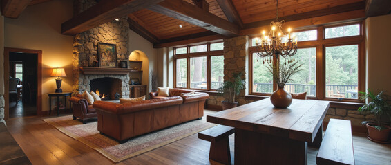 Warm and Earthy Open-Plan Living and Dining Area Featuring Natural Materials