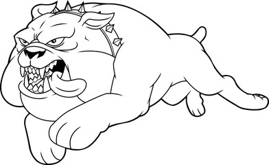 Angry Bulldog Cartoon Character Jumping With Tongue Out