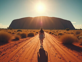 Uluru Ayers Rock Australia Under the Blazing Midday Sun with a Lone Person