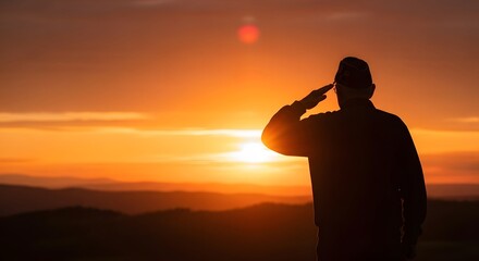 Veteran Silhouette Saluting Sunset Honor, Respect, and Remembrance