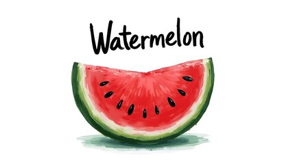 Hand-painted watermelon with bold black outline and rough brush strokes, featuring hand-painted "Watermelon" text