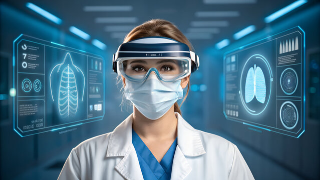 Medical augmented reality doctor wearing ar glasses for healthcare innovation