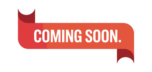 Red ribbon banner announcing coming soon with white text