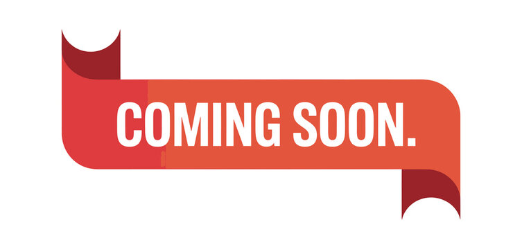 Red ribbon banner announcing coming soon with white text