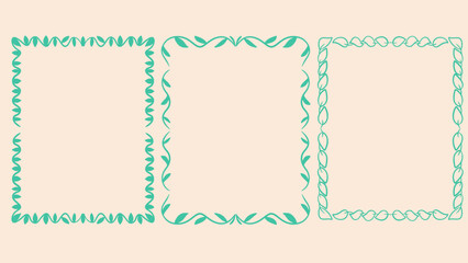 Floral frame collection. Border set design with green leaves. Beautiful hand-drawn botanical art greeting cards with empty space.