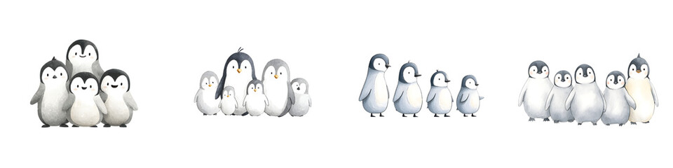 Fototapeta premium Watercolor Penguin Family Collection on White Background