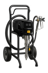 Fototapeta premium Industrial-grade airless paint unit with a high-pressure hose and reinforced frame for bridge and infrastructure coating.