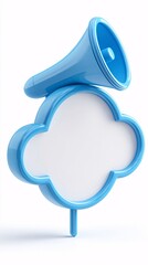 Blue Megaphone on Cloud Shape Sign, Communication and Announcement Theme