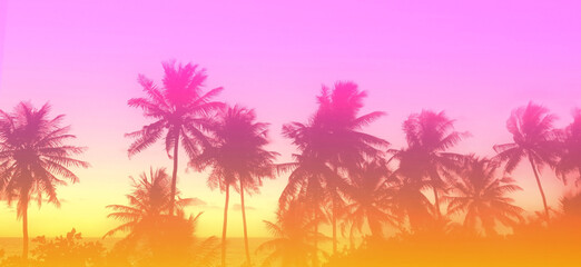 Silhouette of palm trees at sunset. Silhouette palm tree at tropical beach background