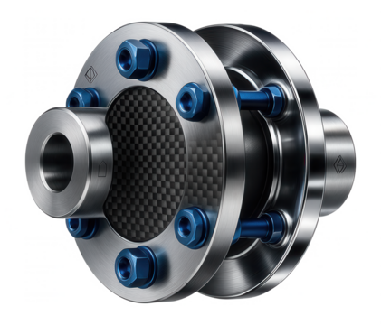 Double disc coupling with a carbon fiber disc for aerospace testing equipment