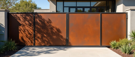 Weathered Corten Steel Gate for an Industrial Modern Home