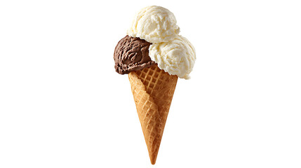 Ice Cream Cone with Three Scoops, isolated on transparent background