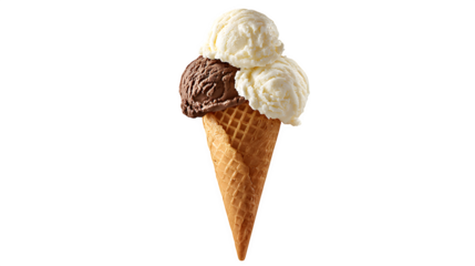 Ice Cream Cone with Three Scoops, isolated on transparent background