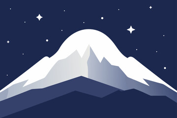 Majestic Mountain Peak under Starlit Night Sky A Serene Landscape Illustration