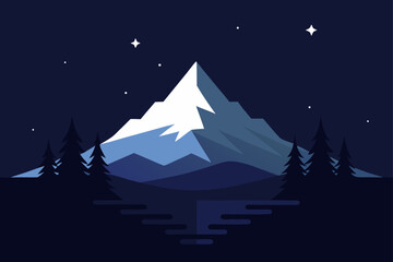 Fototapeta premium Majestic Night Mountain Landscape Serene Peaks and Starry Sky
