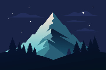 Fototapeta premium Majestic Mountain Peak at Night A Serene Landscape Illustration