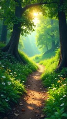 Sun-Dappled Path Through Lush Green Meadow A Journey of Freedom and Exploration