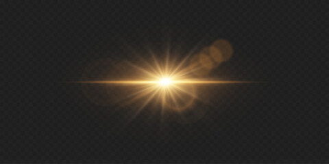 Shining light effect of star and flare. On a transparent background.