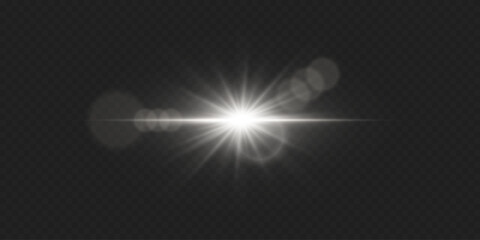 Shining light effect of star and flare. On a transparent background.