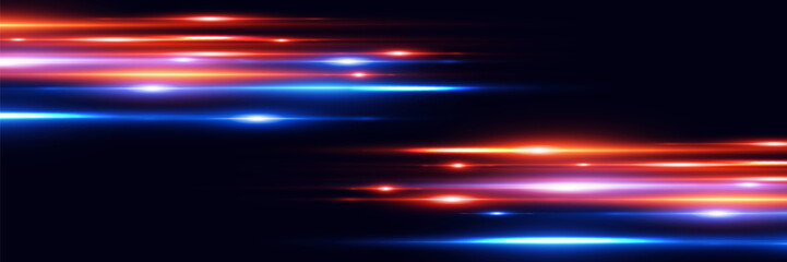Colorful glowing light neon lines, with red and blue speed lines effect.