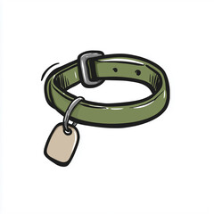 Obraz premium Dog collar with tag illustration featuring a simple hand-drawn style on a white background