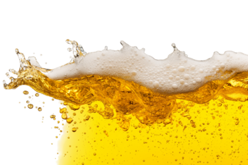 Refreshing splash of golden beer isolated on white background